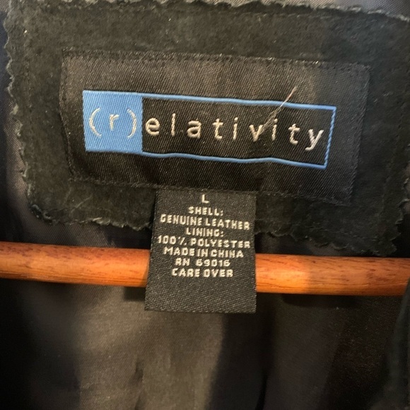 (r)elativity Vintage 90s Genuine Suede Black Leather Mid Length Button Down Coat - Picture 9 of 10
